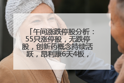 午间涨跌停股分析：55只涨停股，无跌停股，创新药概念持续活跃，昂利康6天4板，众生药业2连板